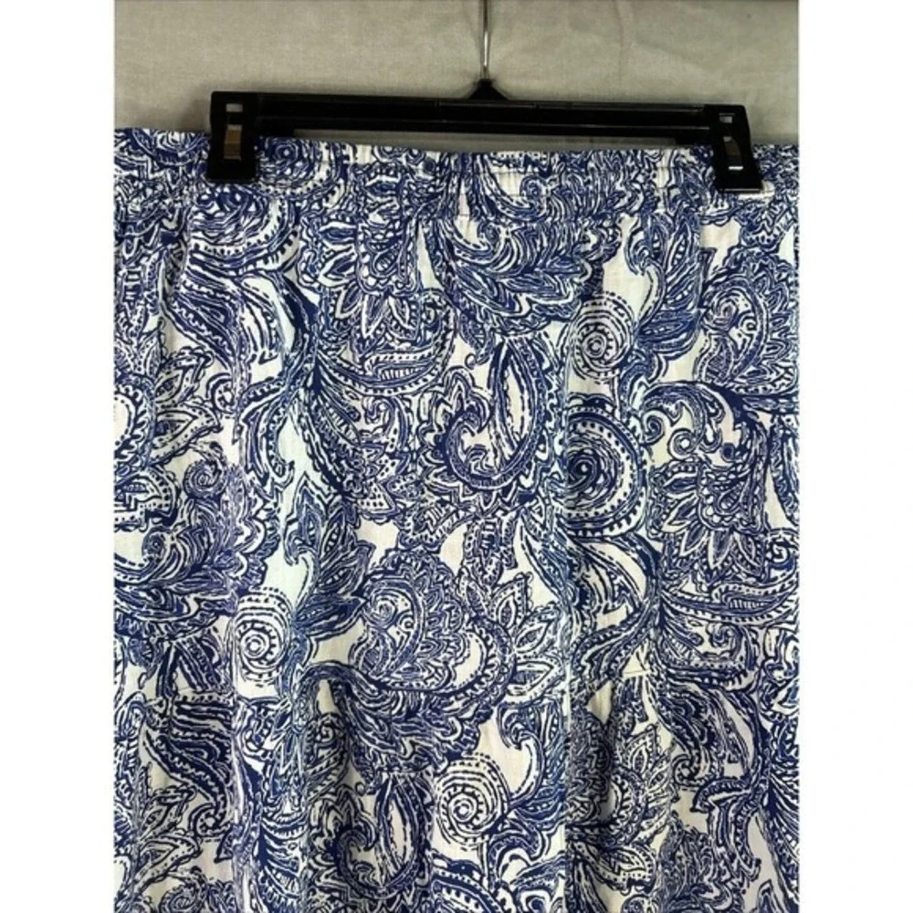 Jones New York Large Blue White Paisley Linen Blend‎ Tiered Midi Skirt
